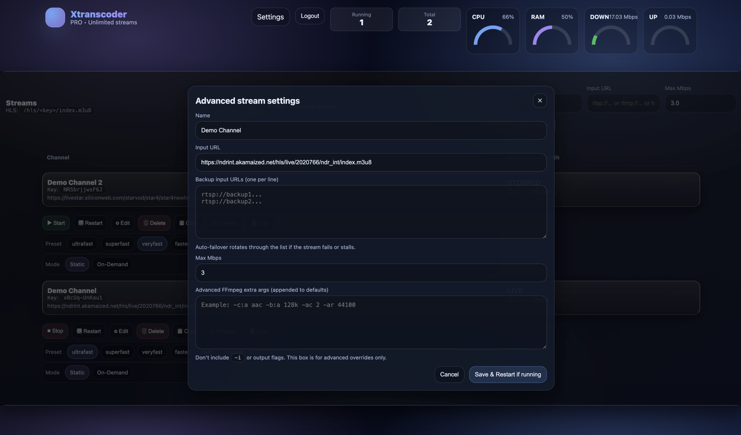 Advanced FFmpeg stream settings